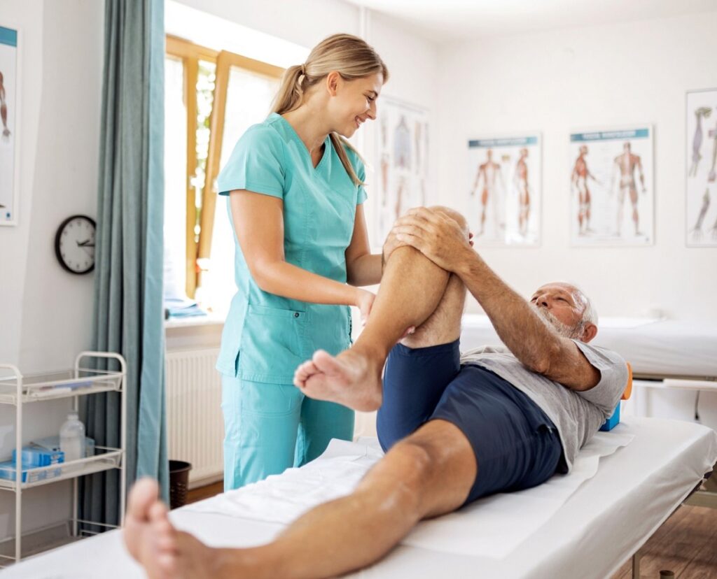 Fisioterapeuta guiando la rehabilitación de un paciente